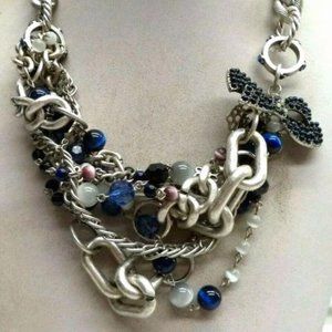 Blue and Purple Breaded Silver Link Chain Necklace NWT